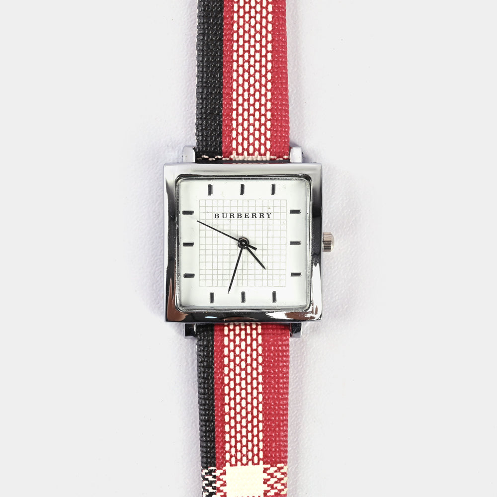 Stylish Check Strap Analog Wrist Watch For Girls