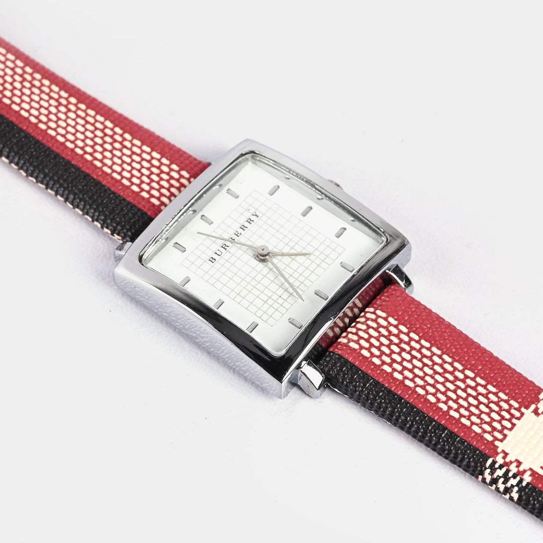 Stylish Check Strap Analog Wrist Watch For Girls