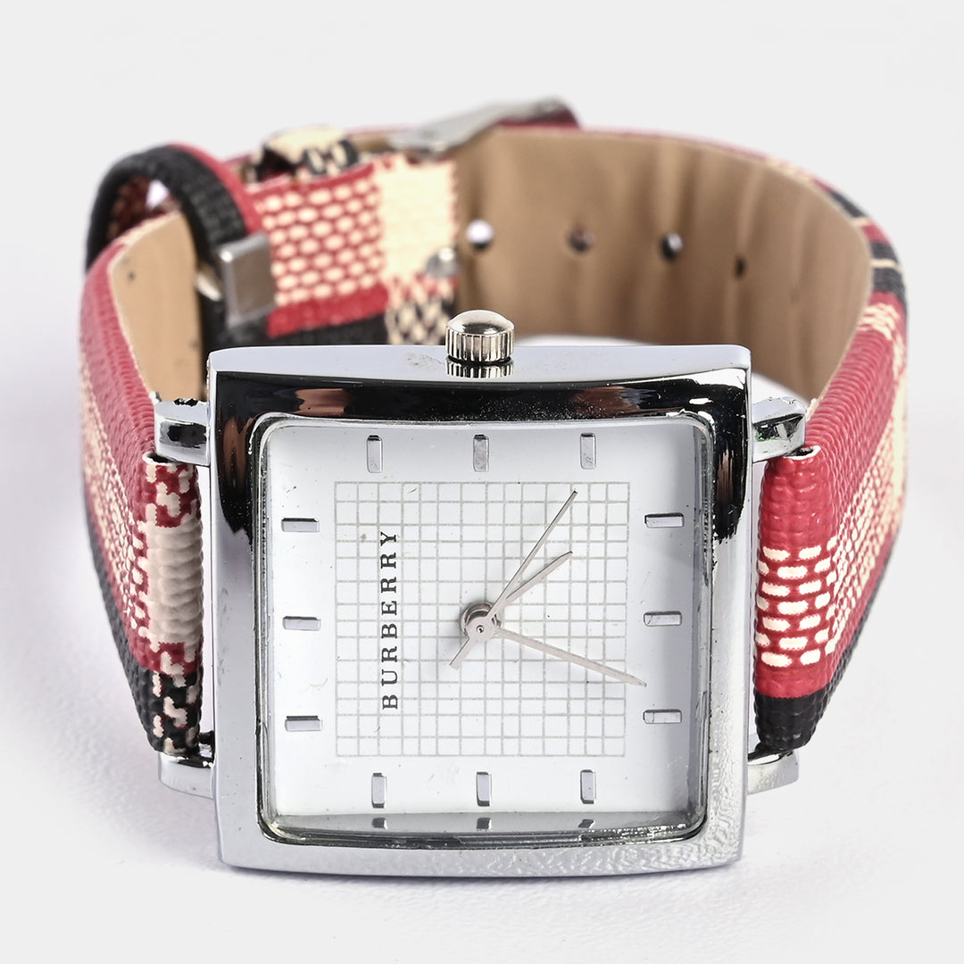 Stylish Check Strap Analog Wrist Watch For Girls