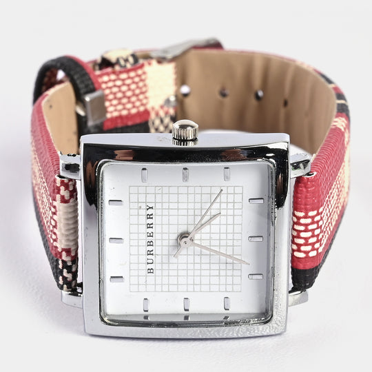 Stylish Check Strap Analog Wrist Watch For Girls