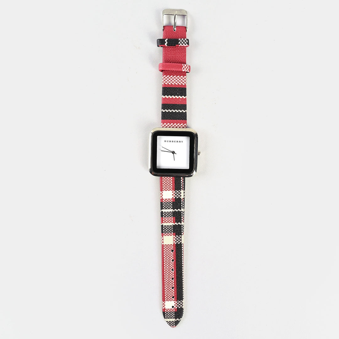 Stylish Check Strap Analog Wrist Watch For Girls