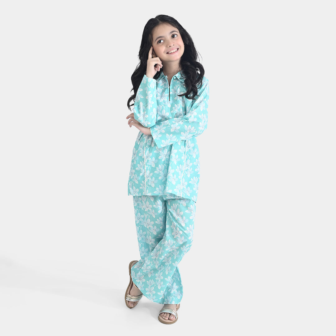 Girls Cotton Co-Ord Set Sky-Multi