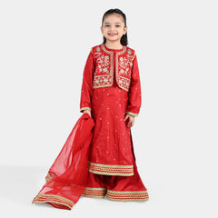 Girls Raw Silk 4Pcs Chamak Dhamak-RED