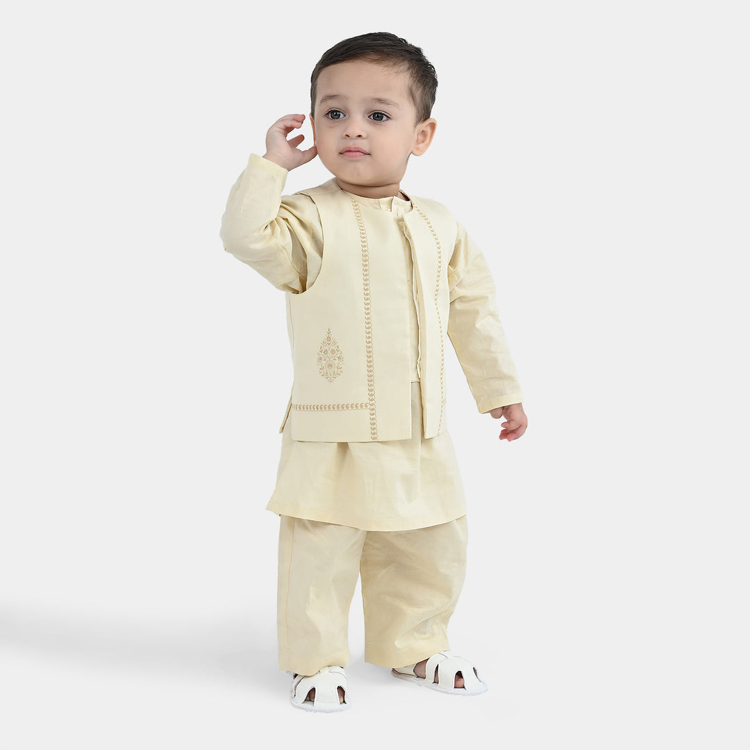Infant Boys Cotton Poplin 3Piece Suit (Flora)-BEIGE