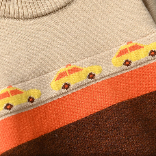 Infant Boys Acrylic Sweater-Yellow Cars-Multi