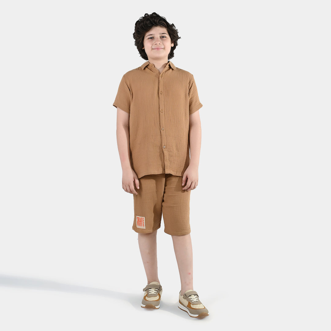 Boys Gauze Woven Suit (Skate) - Brown