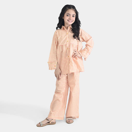 Girls Cotton Poplin Co-Ord Set Checks-YELLOW