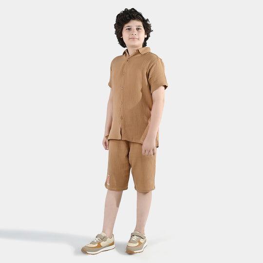 Boys Gauze Woven Suit (Skate) - Brown