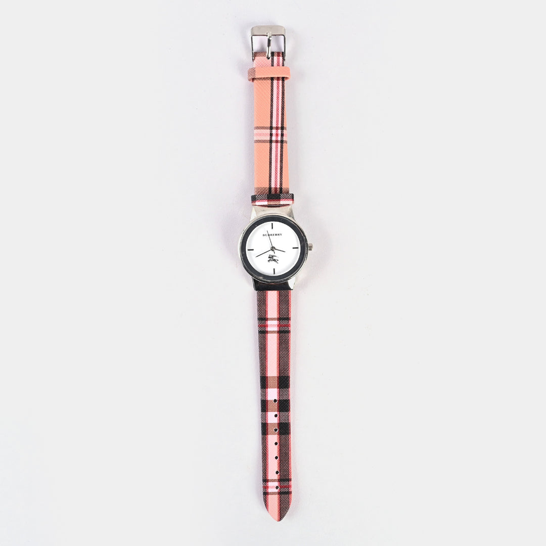 Stylish Check Strap Analog Wrist Watch For Girls