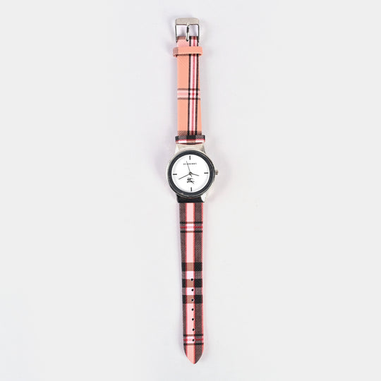 Stylish Check Strap Analog Wrist Watch For Girls