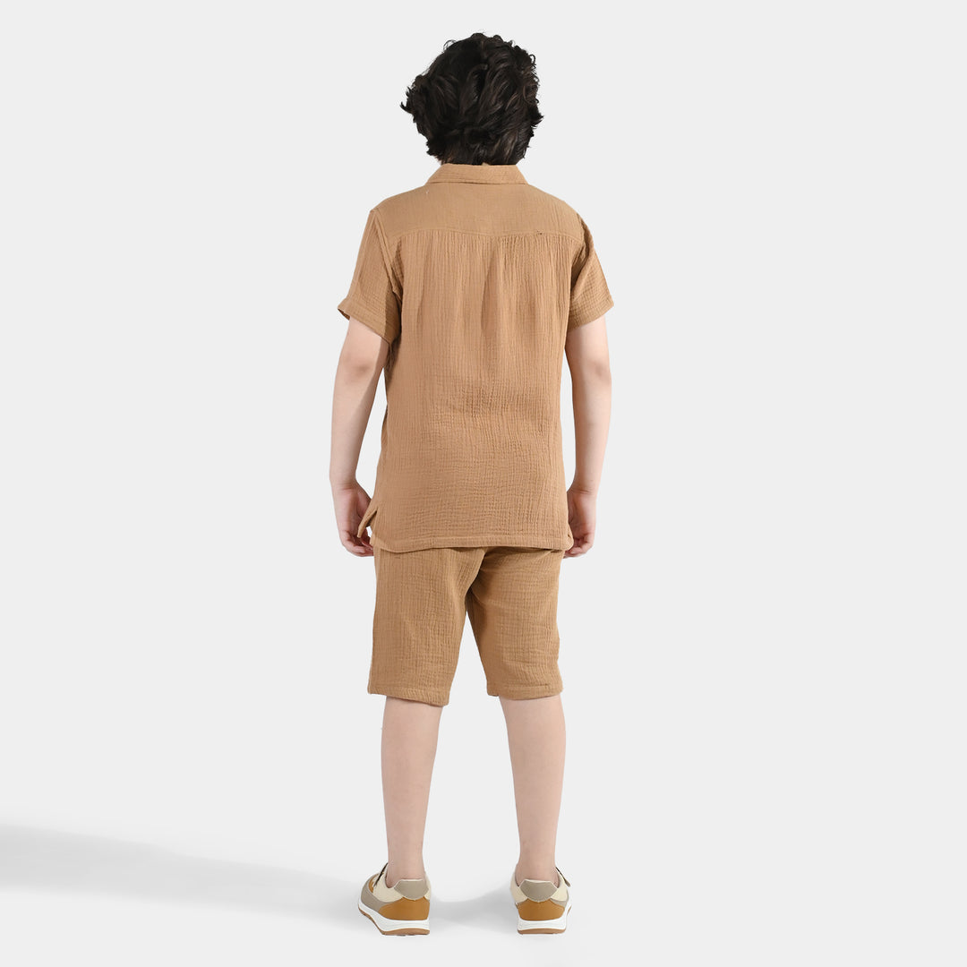 Boys Gauze Woven Suit (Skate) - Brown