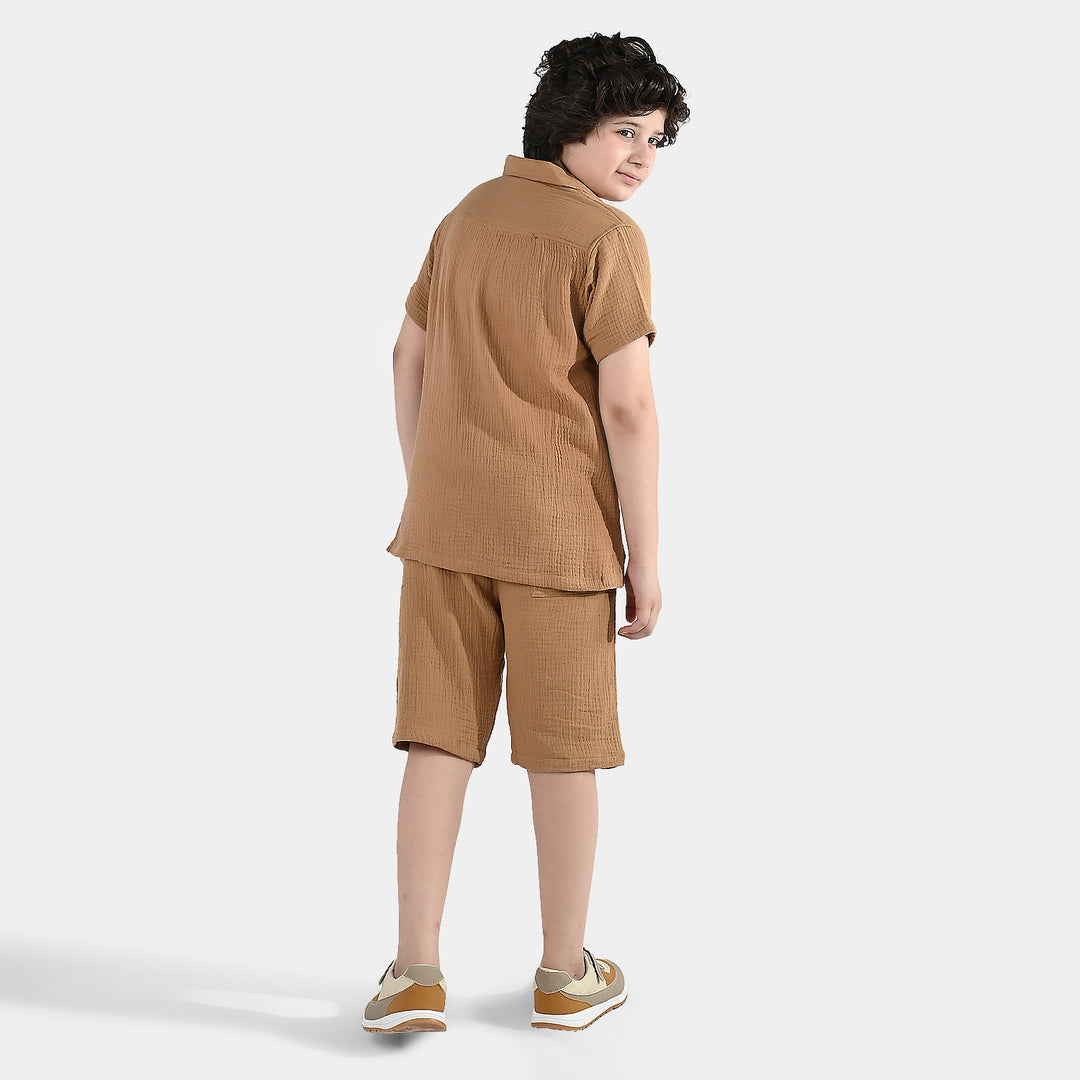 Boys Gauze Woven Suit (Skate) - Brown