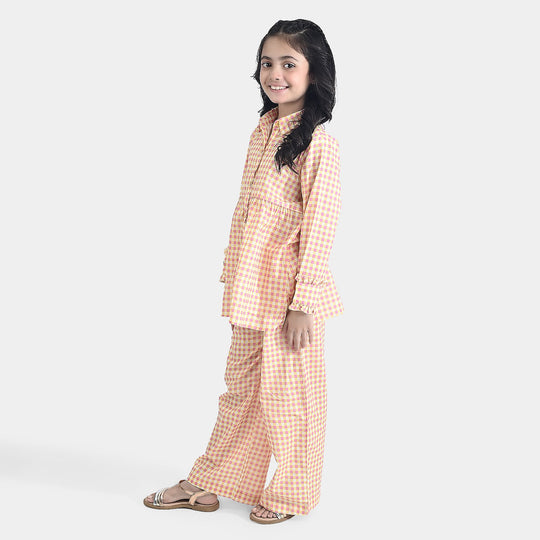 Girls Cotton Poplin Co-Ord Set Checks-YELLOW