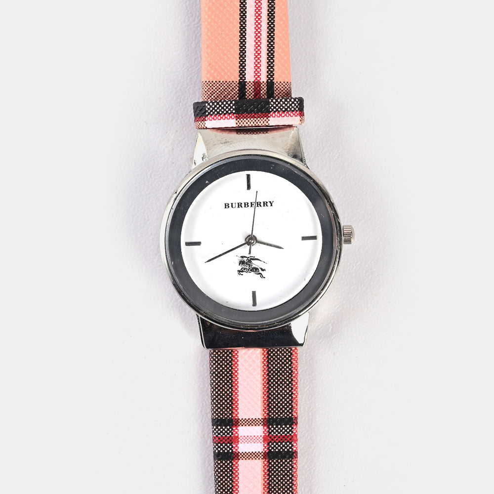 Stylish Check Strap Analog Wrist Watch For Girls