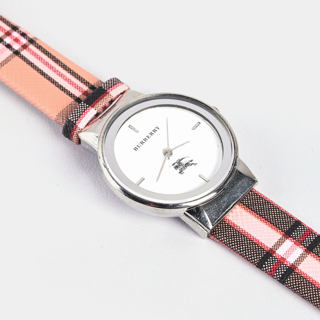 Stylish Check Strap Analog Wrist Watch For Girls