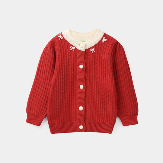 Infant Girls Acrylic Sweater-Textured Stripe-Red