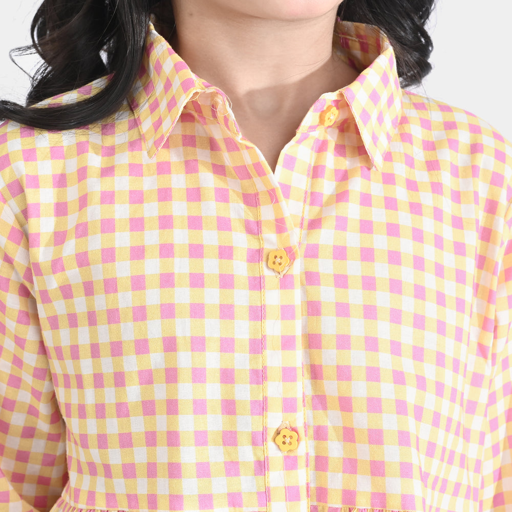 Girls Cotton Poplin Co-Ord Set Checks-YELLOW