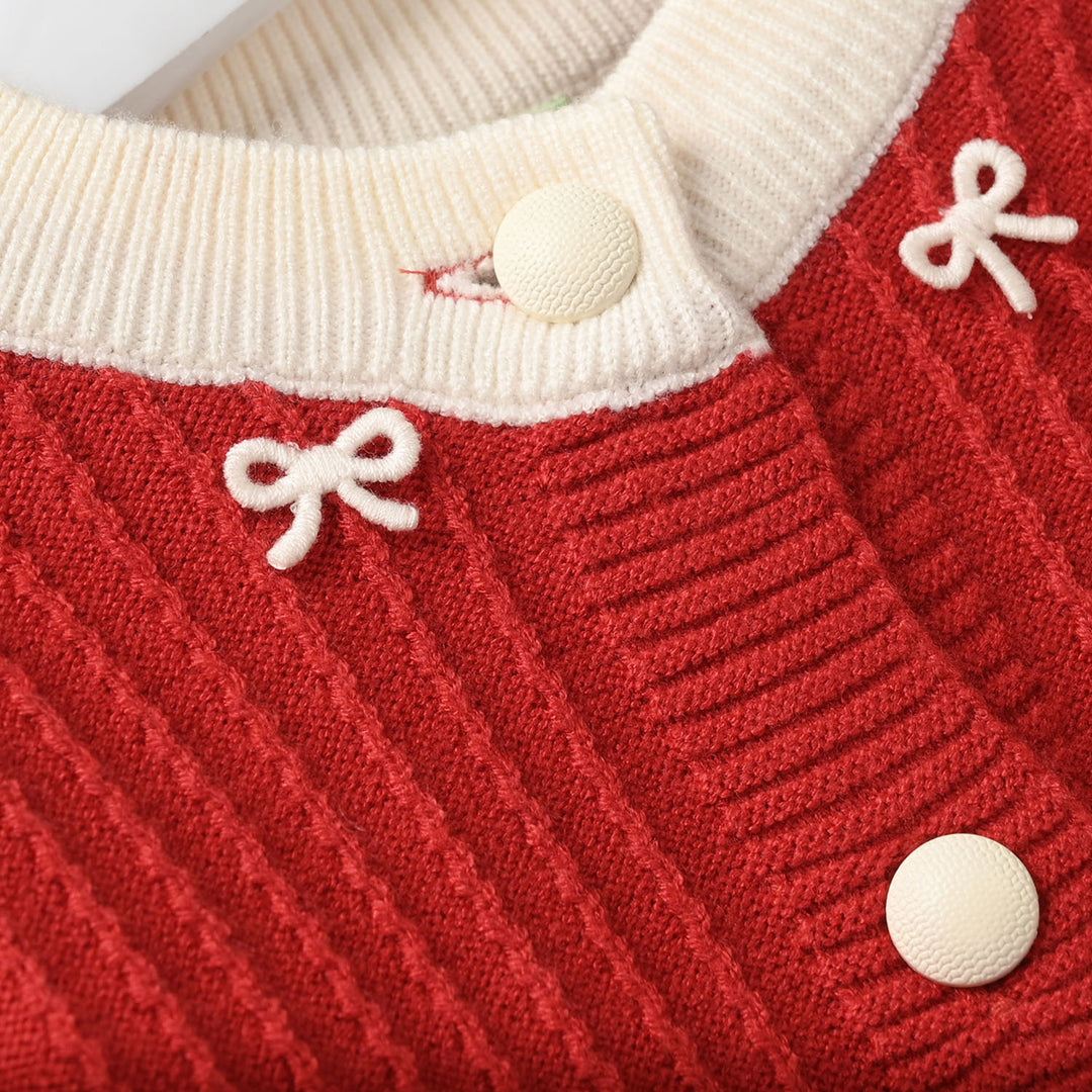 Infant Girls Acrylic Sweater-Textured Stripe-Red