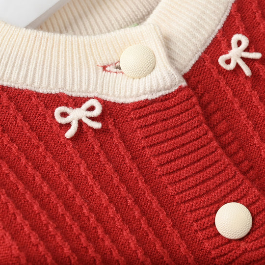 Infant Girls Acrylic Sweater-Textured Stripe-Red