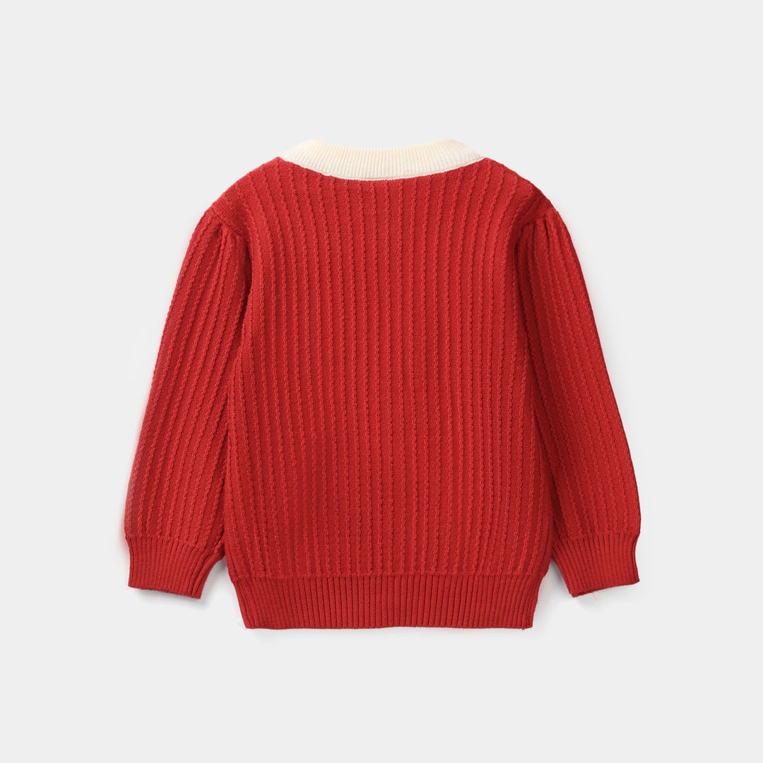 Infant Girls Acrylic Sweater-Textured Stripe-Red