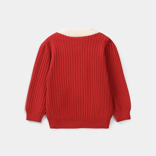 Infant Girls Acrylic Sweater-Textured Stripe-Red