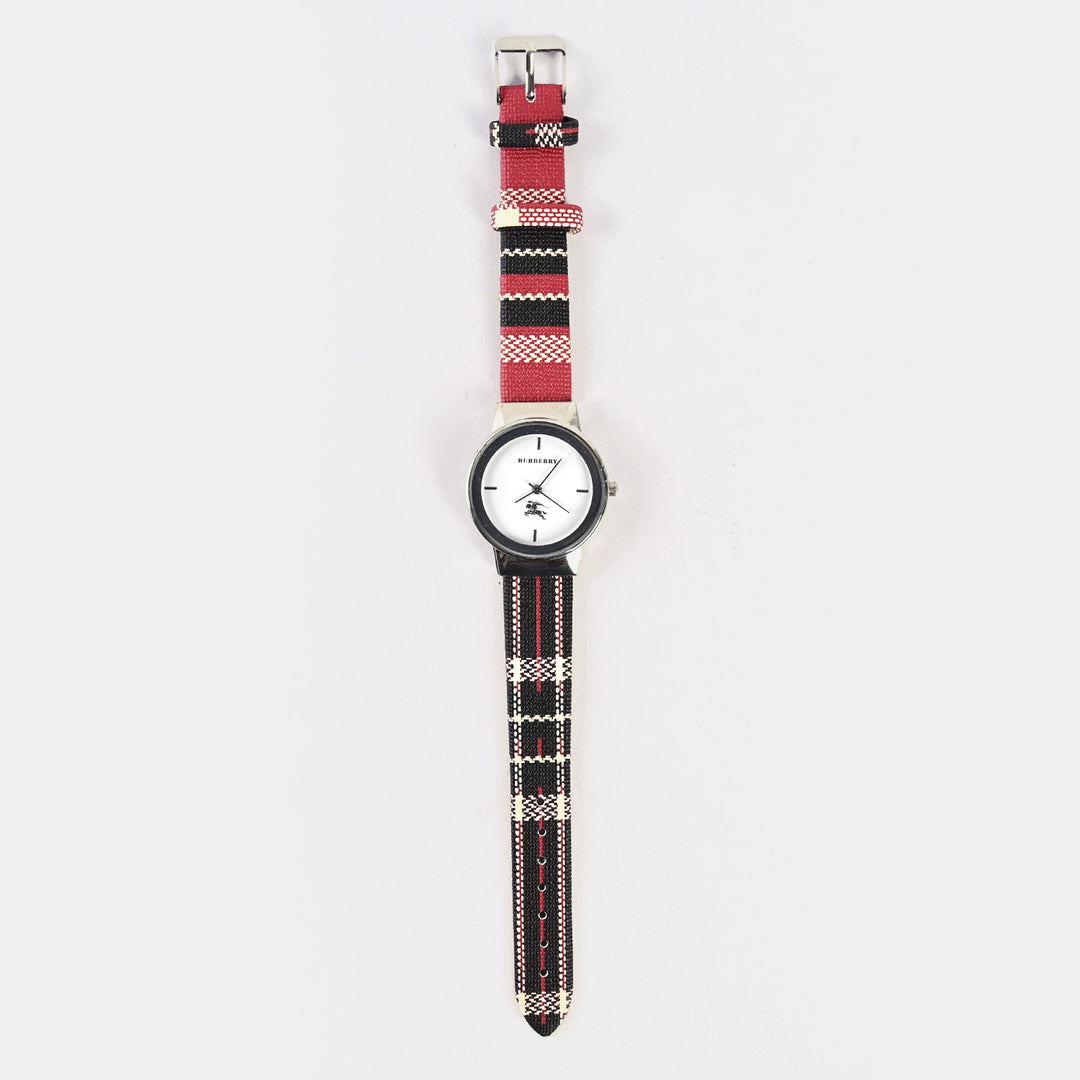 Stylish Check Strap Analog Wrist Watch For Girls