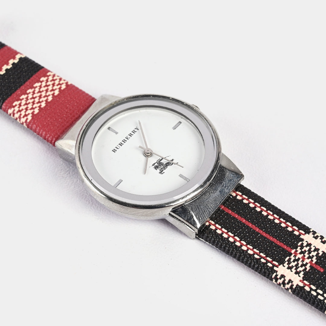 Stylish Check Strap Analog Wrist Watch For Girls