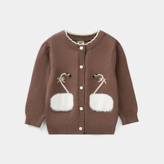 Infant Girls Acrylic Sweater-Fluffy Pocket-D.Brown