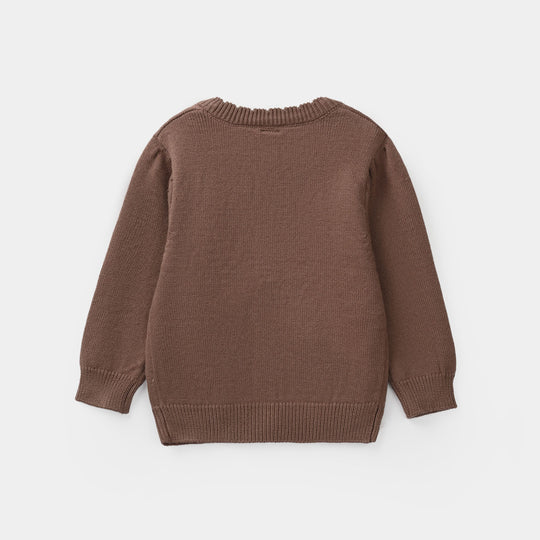 Infant Girls Acrylic Sweater-Fluffy Pocket-D.Brown