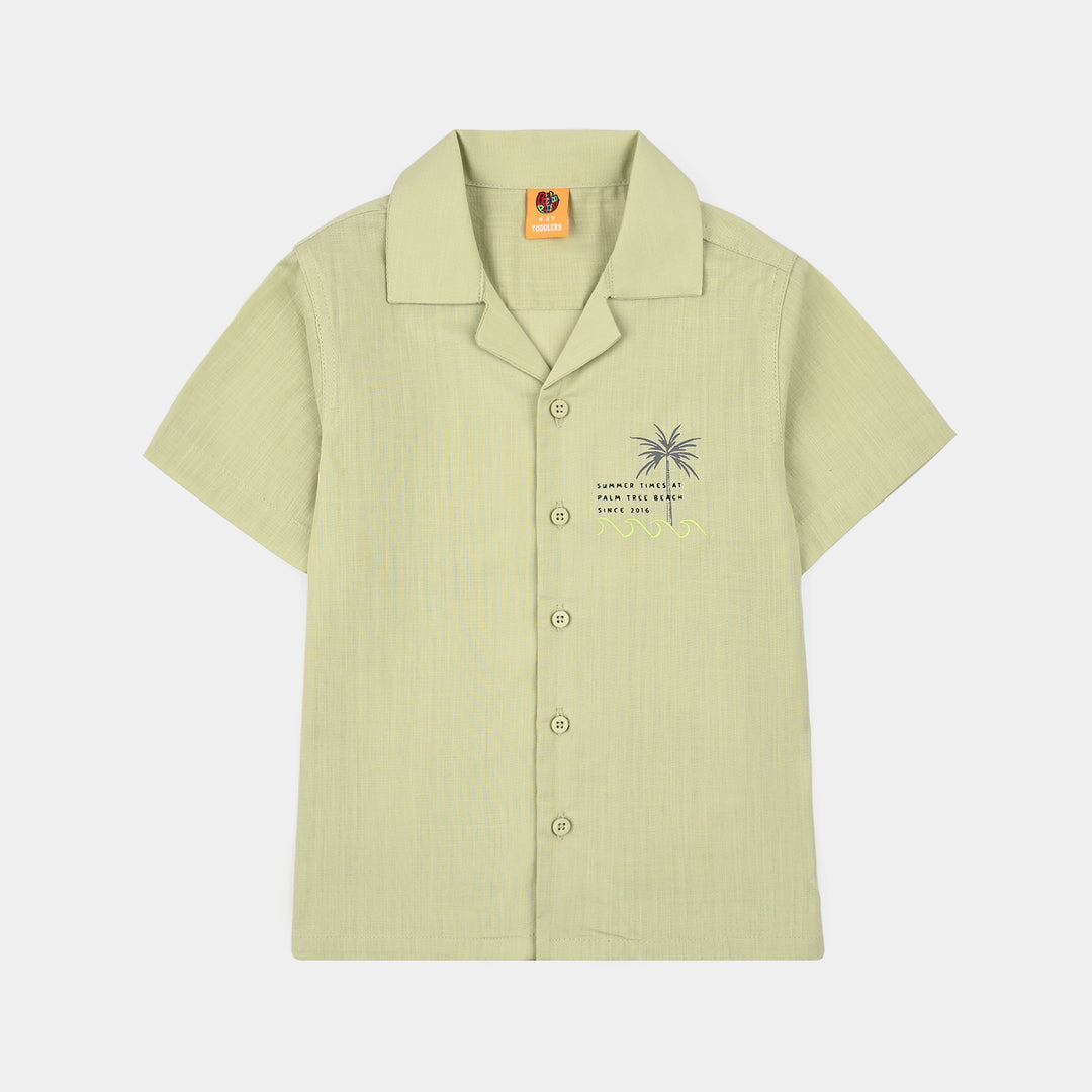 Boys Cotton Slub Casual Shirt H/S Palm Tree-Green