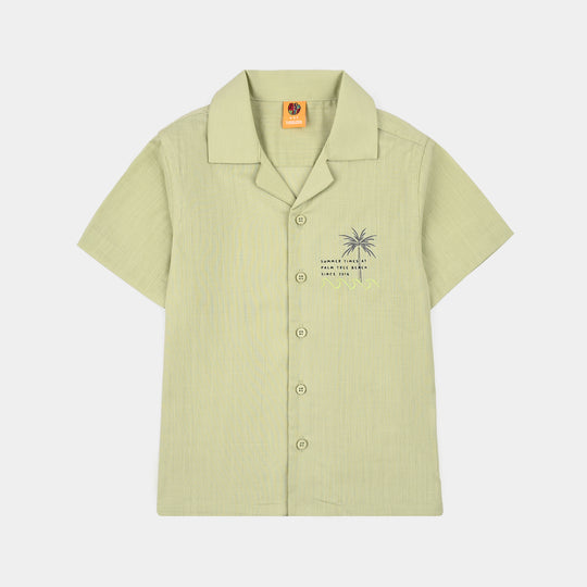 Boys Cotton Slub Casual Shirt H/S Palm Tree-Green
