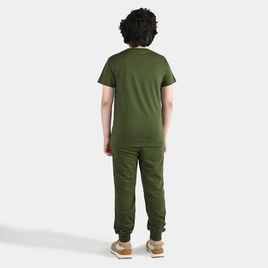 Boys Jersey/Terry 2 Piece Suit A Great Time - Olive Green