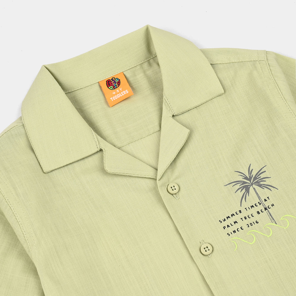 Boys Cotton Slub Casual Shirt H/S Palm Tree-Green