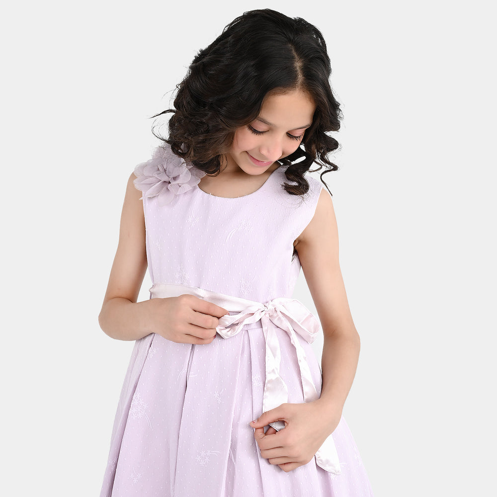 Girls Jacquard Fancy Frock - Lilac