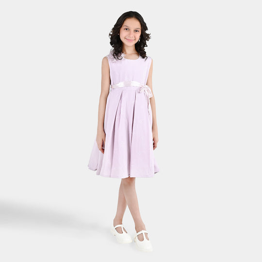 Girls Jacquard Fancy Frock - Lilac