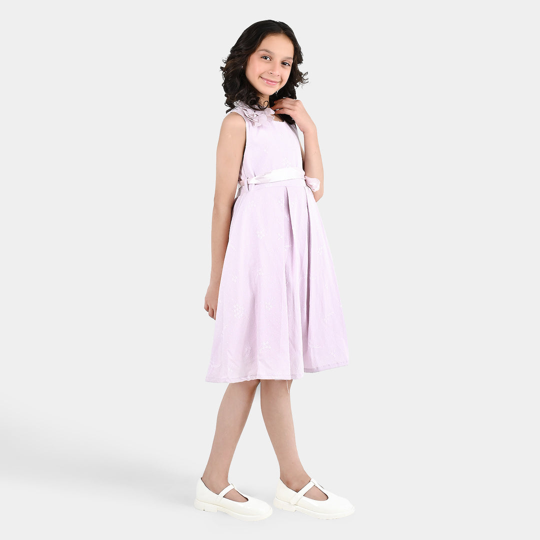 Girls Jacquard Fancy Frock - Lilac