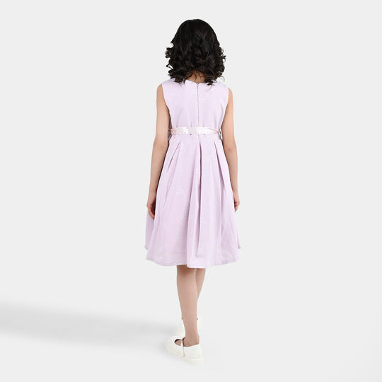 Girls Jacquard Fancy Frock - Lilac