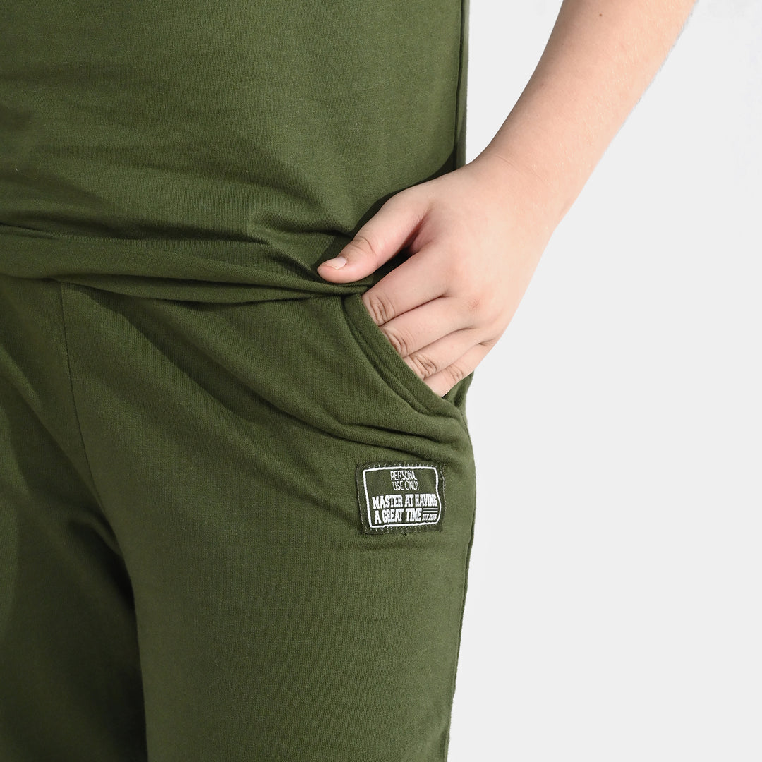 Boys Jersey/Terry 2 Piece Suit A Great Time - Olive Green