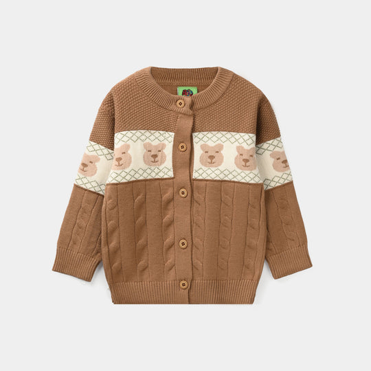 Infant Boys Acrylic sweater-Textured Bear-BROWN