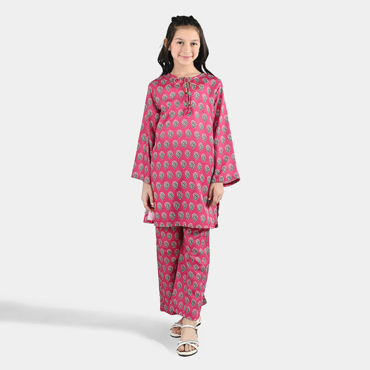 Girls Jacquard Printed 2Pcs Desi Plum - Purple