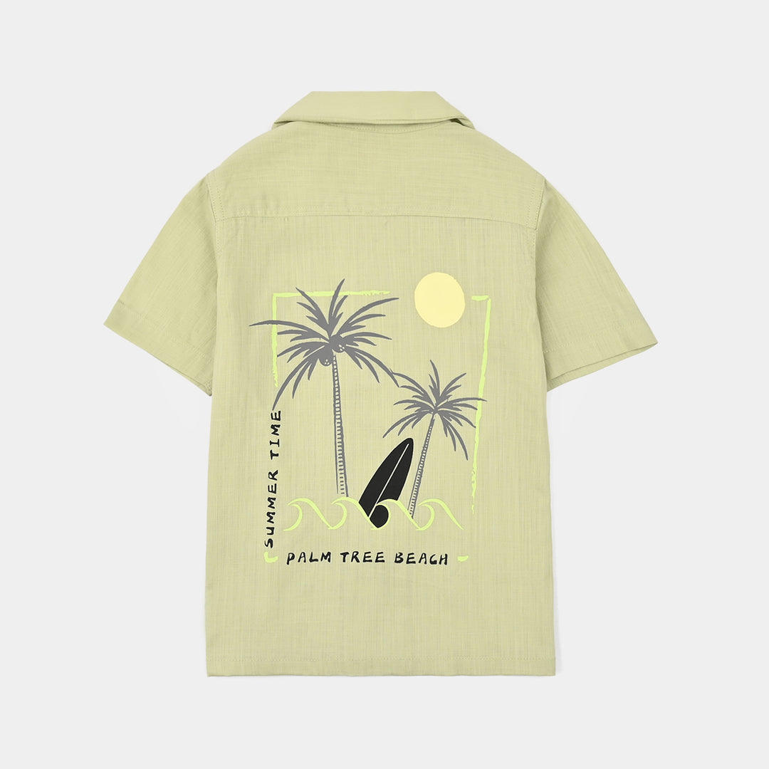 Boys Cotton Slub Casual Shirt H/S Palm Tree-Green