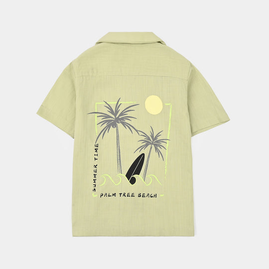 Boys Cotton Slub Casual Shirt H/S Palm Tree-Green