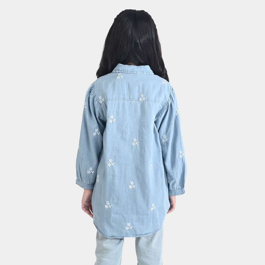 Girls Tencel Denim (Light Denim) Emb Top-Ice Blue