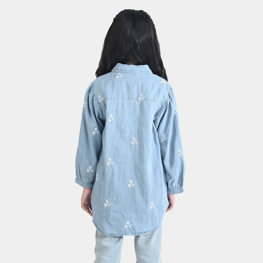 Girls Tencel Denim (Light Denim) Emb Top-Ice Blue