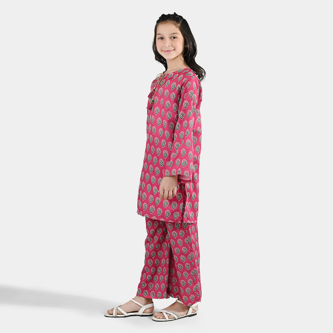 Girls Jacquard Printed 2Pcs Desi Plum - Purple