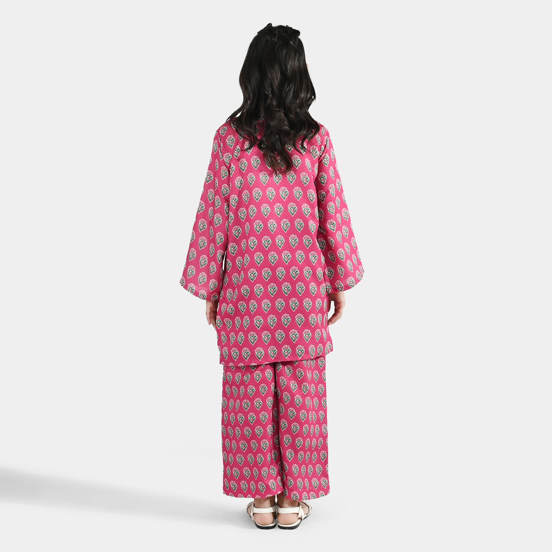 Girls Jacquard Printed 2Pcs Desi Plum - Purple