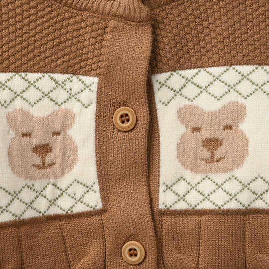 Infant Boys Acrylic sweater-Textured Bear-BROWN