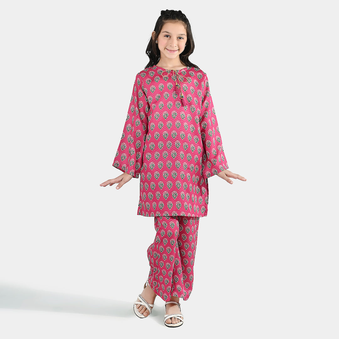 Girls Jacquard Printed 2Pcs Desi Plum - Purple