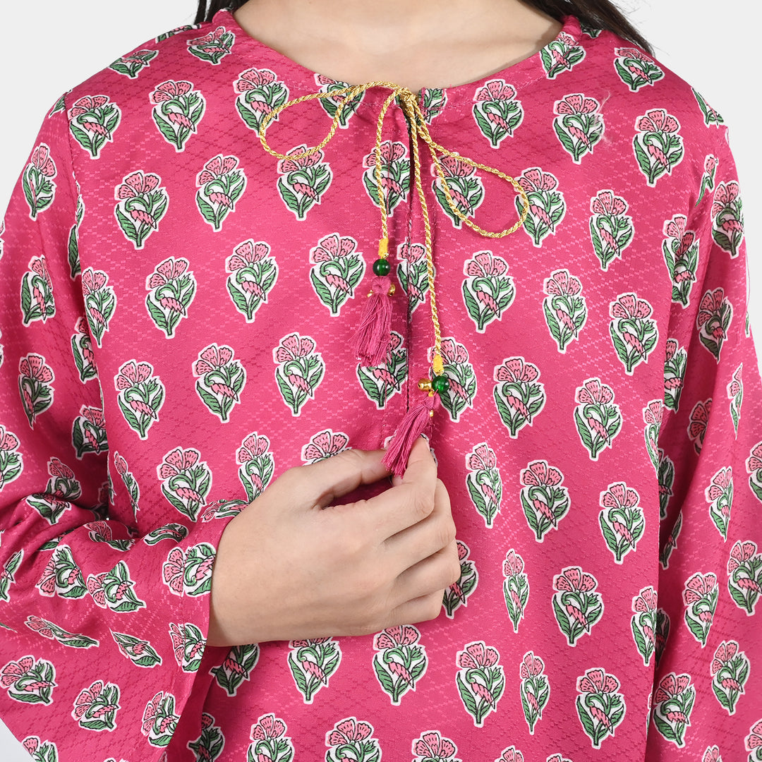 Girls Jacquard Printed 2Pcs Desi Plum - Purple