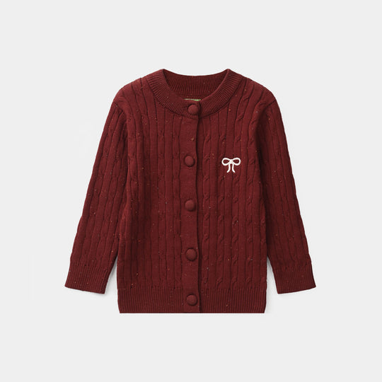 Infant Girls Acrylic Sweater-Stripe & Bow-MAROON